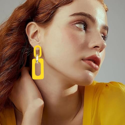 Geometric Square Earrings for Women Lightweight Colorful Color Block Acrylic Chunky Geometric Rectangle Oval Link Chain Statement Earring - style: Yellow Rectangle