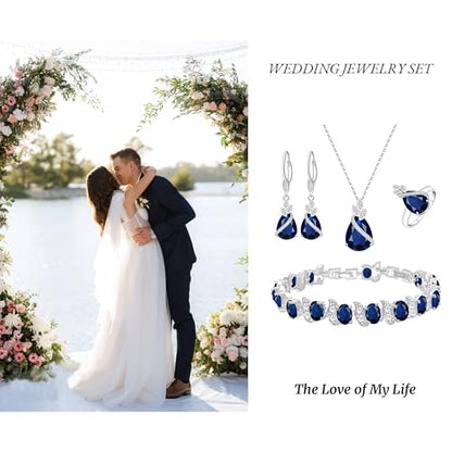 Wedding Jewelry Set for Women Gem Necklace Earrings Bracelet Luxury Jewelry Set Birthday Valentine's Day Mother's Day Christmas Prom Jewelry Gift - color: SYSD-Blue