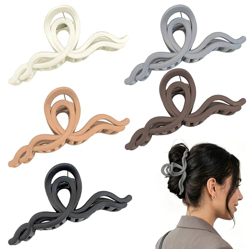 Large Wave Claw Clips for Thick Hair, 5-Pack 5.5“ Non-Slip Matte Hair Clips for Women, Big Hair Clips for Thick Hair (Earthy Neutrals) - color: Earthy Neutrals