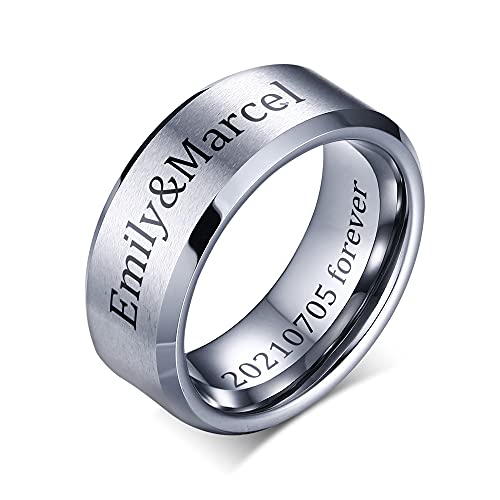 VNOX Customize Personalized 6MM/8MM Tungsten Carbide/Stainless Steel Simple Matte Brushed Finish Wedding Band Engagement Rings for Men Women,Size 5-14 - color: Silver-8mm-tungsten