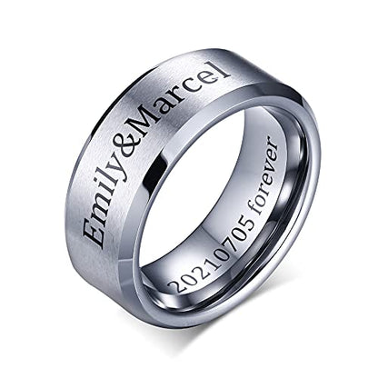 VNOX Customize Personalized 6MM/8MM Tungsten Carbide/Stainless Steel Simple Matte Brushed Finish Wedding Band Engagement Rings for Men Women,Size 5-14 - color: Silver-8mm-tungsten