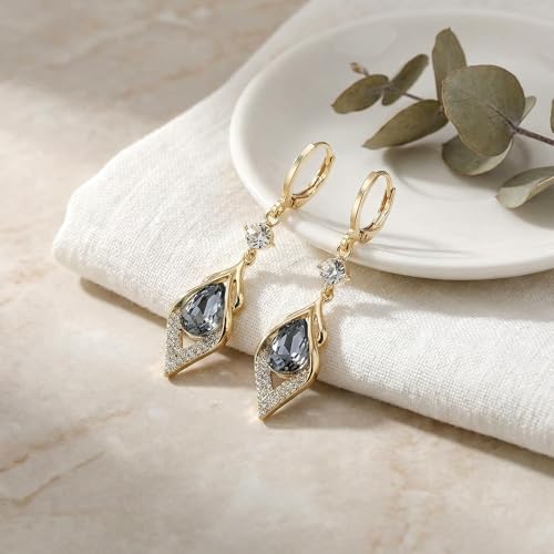 Sonateomber Gold Silver Small Hoop Dangle Earrings for Women, Trendy Dainty Rhinestone CZ Dangling Prom Wedding Leaf Flower Snowflake Butterfly Starfish Fashion Jewelry Gift - color: Light Blue