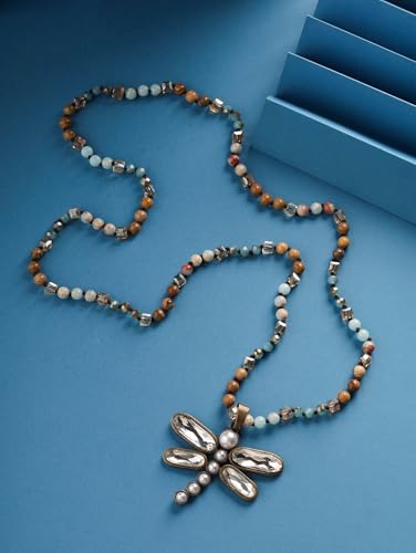 MINACHI Handmade Agate Pebble Pendant with Crystal Beads, Random Stone Shape, Vintage Women's Jewelry - style: Necklace NECK.012