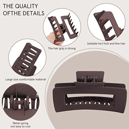 Mandydov 8 Pcs Large Hair Claw Clips 4.1" Non-slip Big Square Matte Hair Claw Clip Black Grey Claws for Women, Strong Hold for Thick Thin Hair - color: Black
