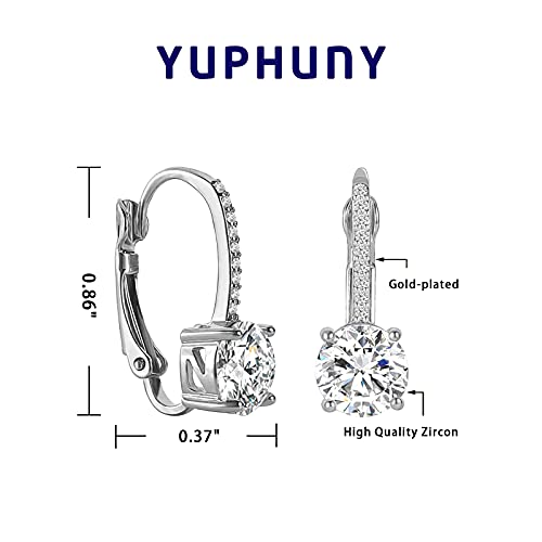 Ladies 1 Carat Diamond Pendant Earrings 18K Gold Plated Cubic Zirconia Hanging Lever Bridal Earrings Girls and Women's Fashion Jewelry - color: silver