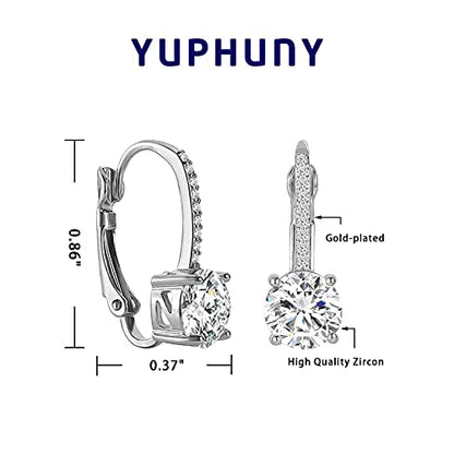 Ladies 1 Carat Diamond Pendant Earrings 18K Gold Plated Cubic Zirconia Hanging Lever Bridal Earrings Girls and Women's Fashion Jewelry - color: silver
