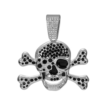 Slip Chain Choker for Women Handmade Black Stainless Steel Cuban Chain Chunky Moon Bat Raven Skull Pendant Gothic Punk Rock Collar Adjustable Lariat Y Necklace for Men - style: Silver skull
