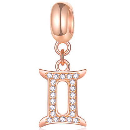 EMOSTAR Zodiac Sign Charms fits European Charm Bracelet – Rose Gold 925 Sterling Silver Necklace Pendant, 12 Horoscope Constellation Dangle CZ Birthstone Beads, Gifts for Women/Men/Birthday - color: Gemini (5.21 – 6.20)