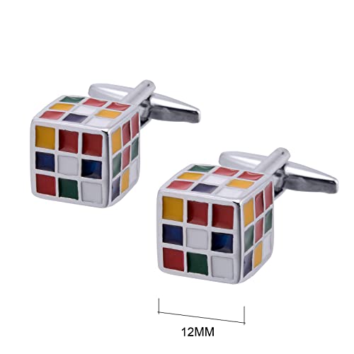 Magic Cube Men Cufflinks Jewelry In Gift Box for French Shirt Stainless Steel Classic Tuxedo Unique Business Wedding - size: 12 x 12mm (Pack of 2)