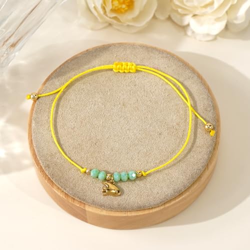 Boho Glass Seed Beaded Bracelets For Women, Handmade Romantic Gold Plated charm String Braided Rope Adjustable Jewelry, Summer Beach Daily Party Friendship Gift - color: Yellow Fish