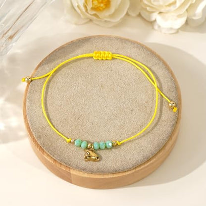Boho Glass Seed Beaded Bracelets For Women, Handmade Romantic Gold Plated charm String Braided Rope Adjustable Jewelry, Summer Beach Daily Party Friendship Gift - color: Yellow Fish
