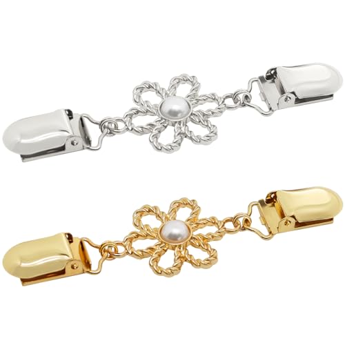 Frutain 2Pcs Cinch Clip Waist Cincher Clips for Women Dress Back Cinch & Shawl Cardigan Sweater Shirt Fasteners(GS) - style: GS-Pearl-Flower