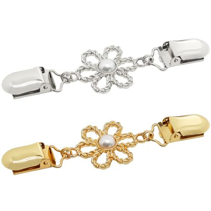 Frutain 2Pcs Cinch Clip Waist Cincher Clips for Women Dress Back Cinch & Shawl Cardigan Sweater Shirt Fasteners(GS) - style: GS-Pearl-Flower