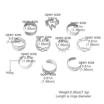 12PCS Toe Rings for Women 14K Gold/Silver Plated Adjustable Toe Ring Set Open Heart Arrow Infinity Rings Beach Foot Jewelry for Summer - color: Silver2