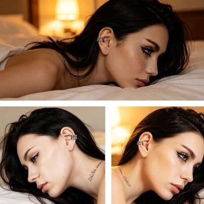 HZMAN 3 Pcs Silver Ear Cuffs for Women, Gold Plated Alloy No Piercing Cartilage Ear Clips, Hypoallergenic Lightweight Adjustable Stackable Boho Vintage Ear Jewelry for Daily Party