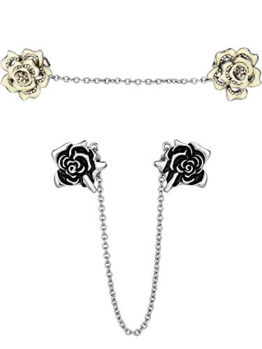 Gejoy 2 Pieces Retro Rose Sweater Shawl Clips Clasp Vintage Cardigan Collar Cloak Dresses Clip with Chain for Women Girls(Style Set 2)
