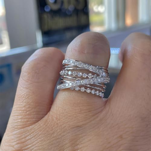 PAVOOI 14K Gold Plated X Ring Simulated Diamond CZ Criss Cross Ring for Women Juude Jewelers Silver Rose Gold Braided Wrap Knot Style Promise Statement Cocktail Party Ring(Silver.B-US Code-6) - color: SILVER.B, size: (US Code-6)