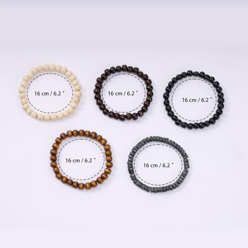 Mens Beaded Bracelets Tribal Wooden Elastic Adjustable Prayer Beads Wrap Cuff for Women - color: P: 5pcs