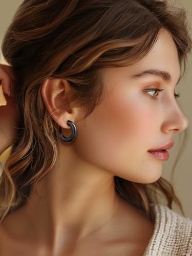 FindChic Hoop Earrings for Women, Silver/Black/14K Gold Plated Hypoallergenic Hollow Round Tube Loop Earrings, 20mm/30mm/40mm/60mm/80mm Chunky Hoops with Custom Name Options & Gift Box - color: a.Black, size: 20MM
