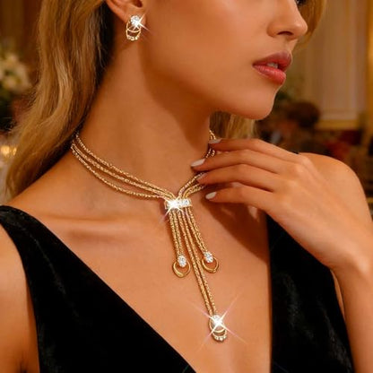 CLOACE Gold Long Choker Necklace Set Punk Cuban Y-Necklaces and Bracelet Fashion Chain Jewelry Accessories for Women - color: G-4