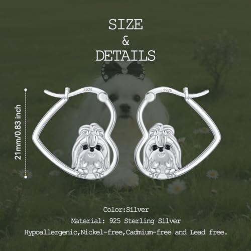 LES OSEWA Dog Animal Earrings Sterling Silver Animal Heart Hoop Dangle Earrings Cute Jewelry Gifts for Women - color: Shih Tzu