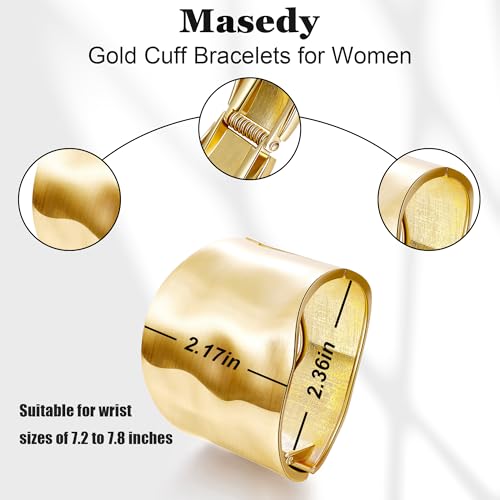 18K Gold Plated Wide Chunky Gold Cuff Bracelets for Women Chunky Bangle Bracelets Waterdrop Oval Irregular Trendy Wrist Wrap Bracelets Open Minimalist Thick Gold Wrist Cuff Bracelets - style: 18K Gold-B