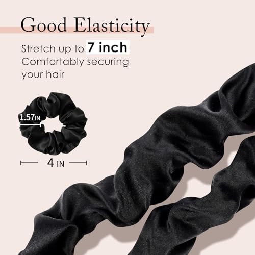 OLESILK 100% Mulberry Silk-Scrunchies for Hair Sleep, Women Grils Silk Hair Ties for Frizz & Breakage Curly Hair, No Damage, Elastics Ponytail Holder, 3 Pack - color: 3pcs, Black-Camel-Co Co