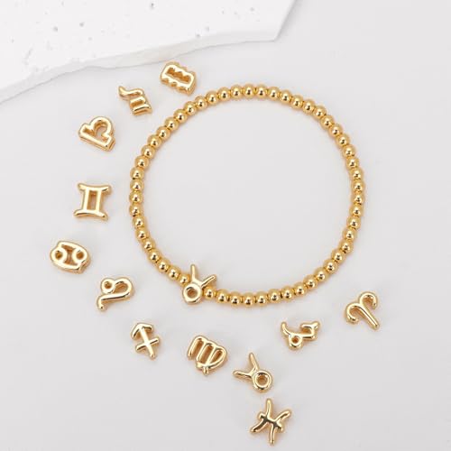 Gold 12 Constellations Bracelets for Women, 18K Gold Plated Beaded Stretch Bubble Bracelets Charm Jewelry Bracelet Gifts for Birthday Mother's Day Valentines Christmas - color: Taurus
