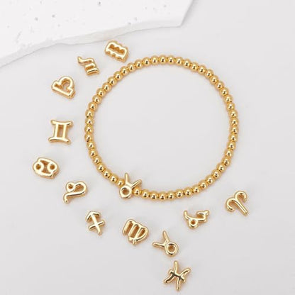 Gold 12 Constellations Bracelets for Women, 18K Gold Plated Beaded Stretch Bubble Bracelets Charm Jewelry Bracelet Gifts for Birthday Mother's Day Valentines Christmas - color: Taurus