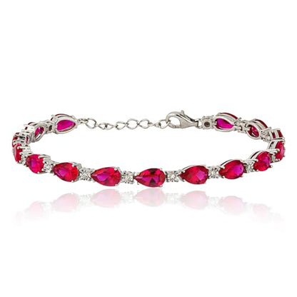MAX + STONE 925 Sterling Silver Created Ruby Bracelet for Women | July Birthstone Ruby Bracelet | Hypoallergenic Sterling Silver Tennis Bracelets - style: Pear Cut | Diamond