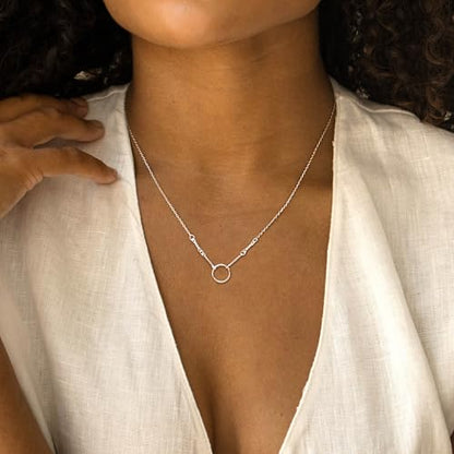 S925 Silver Women's Bar Necklace/Double Circle Layered Y Necklace Chain Adjustable Long/Tiny Pendant Chain Choker for Lady Gift - style: Circle A
