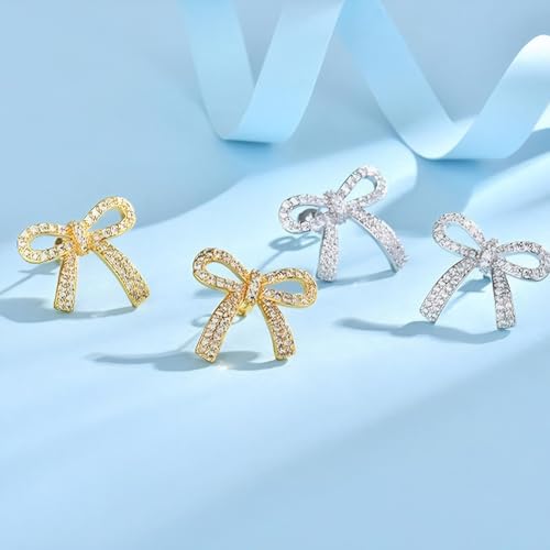 Gold Bow Earrings for Women, Long Tassel Chain Drop Earrings, Trendy Small Bow Earrings, Ribbon Waterfall Dangling Earrings, Pearl Bow Earrings, Sparkly Elegant Bowknot Preppy Jewelry Gifts for Women - color: Gold Bow-I