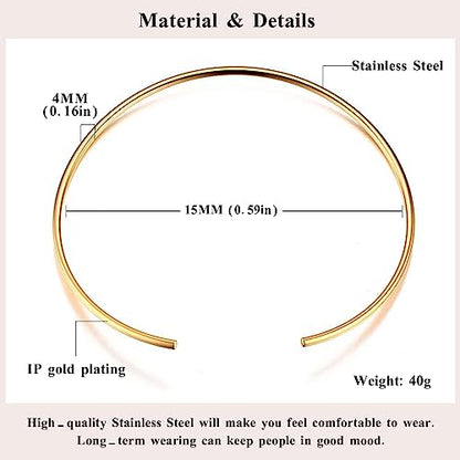 Mealguet Jewelry Fashion Trendy Must-Have Stainless Steel Gold Plated Metal Plain Cuff Collar Chocker Necklace for Women