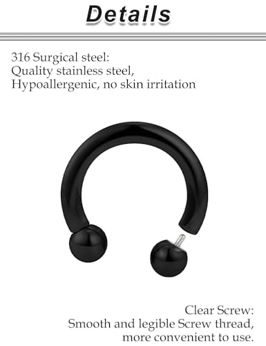 00G 0G 2G 4G 6G 8G 10G 12G 14G 16G Septum Rings Silver Black Surgical Steel Heavy Gauges Earrings Stretching kit Eyebrow Lip Septm Nose Rings Helix Tragus Daith Rook Earrings Hoops 10mm-19mm - color: Black, size: 10G(2.5mm)-Inner Dia:10mm