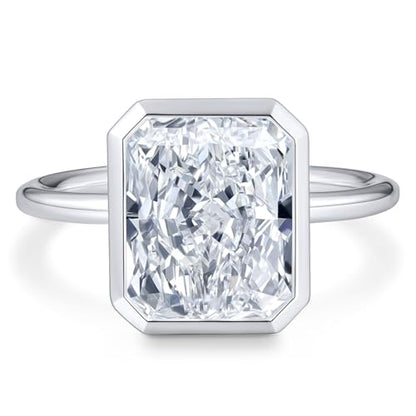 Radiant Cut Moissanite Engagement Ring for Women, Bezel Set Solitaire Ring | D Color VVS1 925 Sterling Silver 14K Gold Plated Wedding Ring, Available in 2CT 3CT 5CT, Diamond Alternative Promise Jewelry - style: 01 - White Gold - 5CT Radiant Moissanite