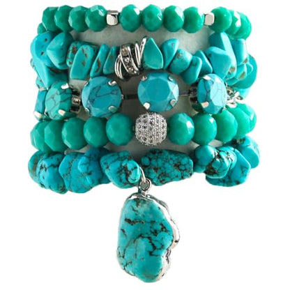 Yomisa Boho Beaded Bracelets/Bangle for Women,Multilayer 5/6/7PCS Healing Natural Handmade Stone Bead Bracelets Stackable Stretch Friendship Beaded Bracelet Set Trendy Western Bohemian Jewelry Gift - color: 5pcs-Turquoise