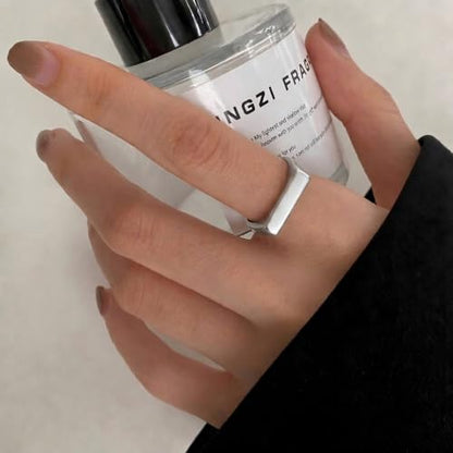 MYNENEY Stainless Steel Square Shape Signet for Men Statement Ring - color: Geometrical Silver