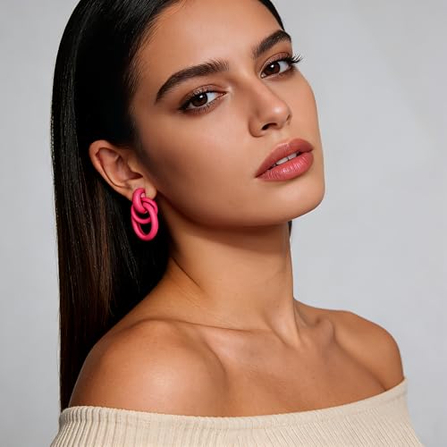 Gold Geometric Clip On Earrings for Women Chunky Gold Knot Link Clip Earrings Trendy Jewelry - color: Pink
