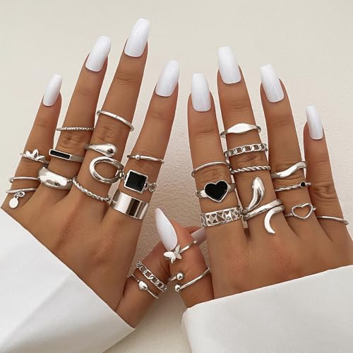27 Pcs Gold Knuckle Rings Set for Women Girls，Stackable Joint Finger Statement Rings Bohemian Retro Hollow Carved Midi Rings， Gothic Rings Set for Women