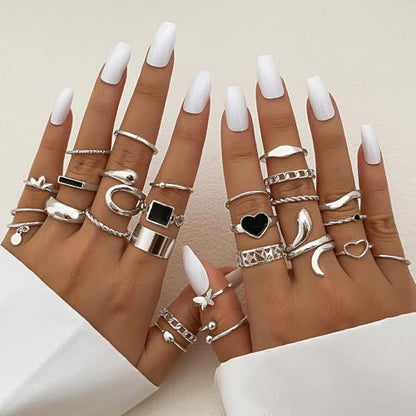 27 Pcs Gold Knuckle Rings Set for Women Girls，Stackable Joint Finger Statement Rings Bohemian Retro Hollow Carved Midi Rings， Gothic Rings Set for Women