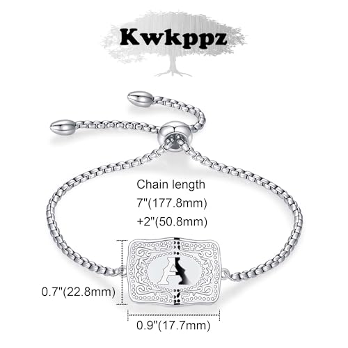 Belt Buckle Initial Bracelet for Women, 18K Gold/Silver Plated Belt Buckle Initial A-Z Bracelet, Unique Western Style Jewelry Gifts for Women Men - style: C
