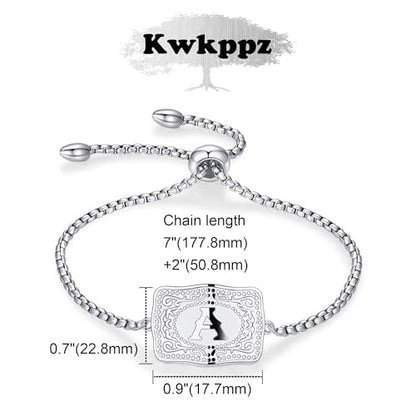 Belt Buckle Initial Bracelet for Women, 18K Gold/Silver Plated Belt Buckle Initial A-Z Bracelet, Unique Western Style Jewelry Gifts for Women Men - style: F