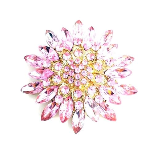 Rhinestone Flower Brooch Pin for Women Fashion Sparkling Crystal Sunflower Floral Brooch Floral Lapel Pins Fashion Wedding Jewelry Gifts - color: Pink