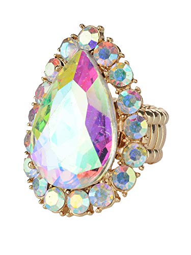 NYFASHION101 Radiant Teardrop Stone Adjustable Cocktail Statement Ring - color: Aurora Borealis/Gold-Tone