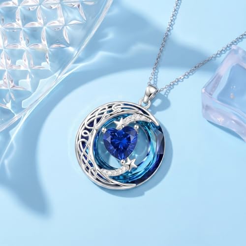 Birthstone Necklace for Women Crystal Moon and Star Pendant White Gold Celtic Moon Jewelry Birthday Graduation Gifts for Wife Her - style: Moon-9