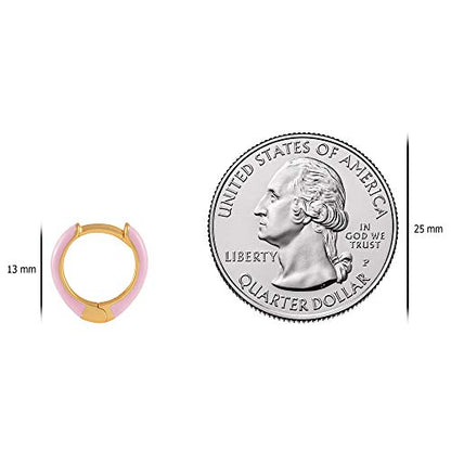 14K Gold Plated Sterling Silver Enamel Color Huggie Hoop Earrings for Women – Wide Range of Vibrant Color Options Available - color: Pink ( Light )