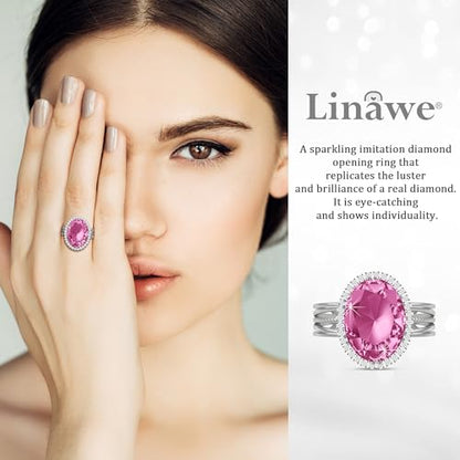 Linawe Costume Jewelry Adjustable Cocktail Ring for Women | Copper, Rhinestone, Cubic Zirconia, Oval, Fake Diamond, Crystal, Stone, Birthstone, Gemstone, Big, Chunky, Statement - color: White Pink