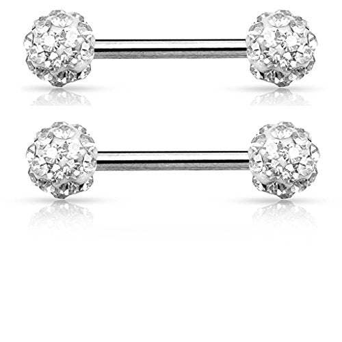 Pierced Owl - 14GA Stainless Steel Crystal Paved Ferido Balls Nipple Barbells, Sold as a Pair - style: Clear