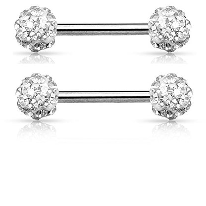 Pierced Owl - 14GA Stainless Steel Crystal Paved Ferido Balls Nipple Barbells, Sold as a Pair - style: Clear