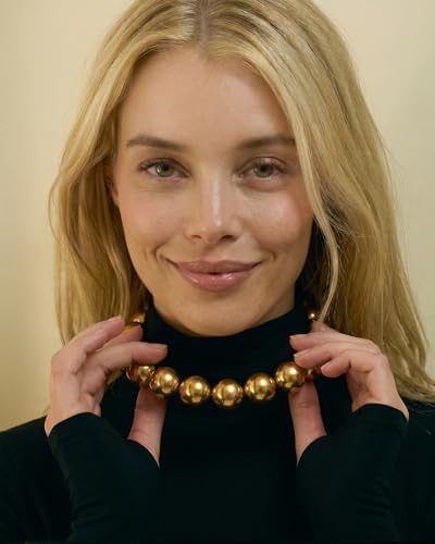 Chunky Beaded Choker Necklace for Women Boho Statement Necklace with Large Pearl Blue Brown Tone Resin Beads Summer Beach Jewelry Gifts - color: Gold